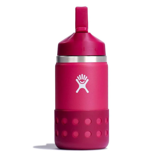 Hydro Flask Peony Wide Mouth Kids Pink Bottle With Straw Lid - 12 Oz