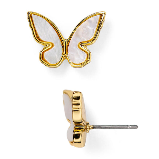 Kate Spade All A Flutter Gold Cream Mother of Pearl Butterfly Stud Earrings
