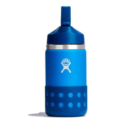 Hydro Flask Peony Wide Mouth Kids Blue Bottle With Straw Lid - 12 Oz