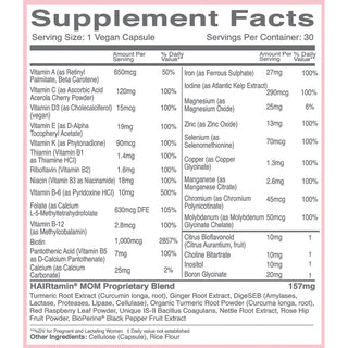 HAIRtamin Mom A Complete Prenatal Postnatal & Hair Nutrition - 30 Vegan Capsules