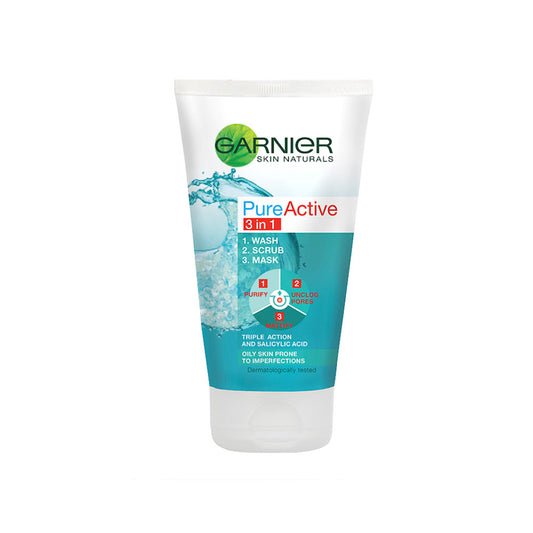 Garnier Skin Naturals Pure Active 3-in-1 Wash, Scrub and Mask 150ml