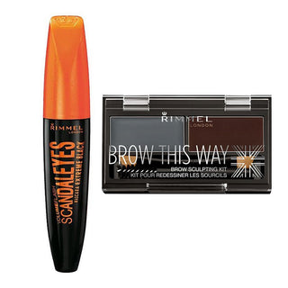 Rimmel London Scandaleyes Extreme Black Mascara + Eyebrow Kit + 2 Eyebrow Stencils Offer Pack