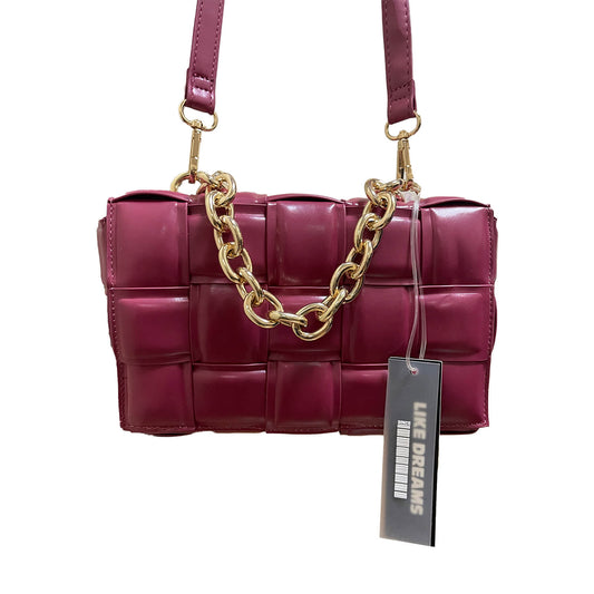 Like Dreams Weave Strap Crossbody Gold Chain Handle - Berry